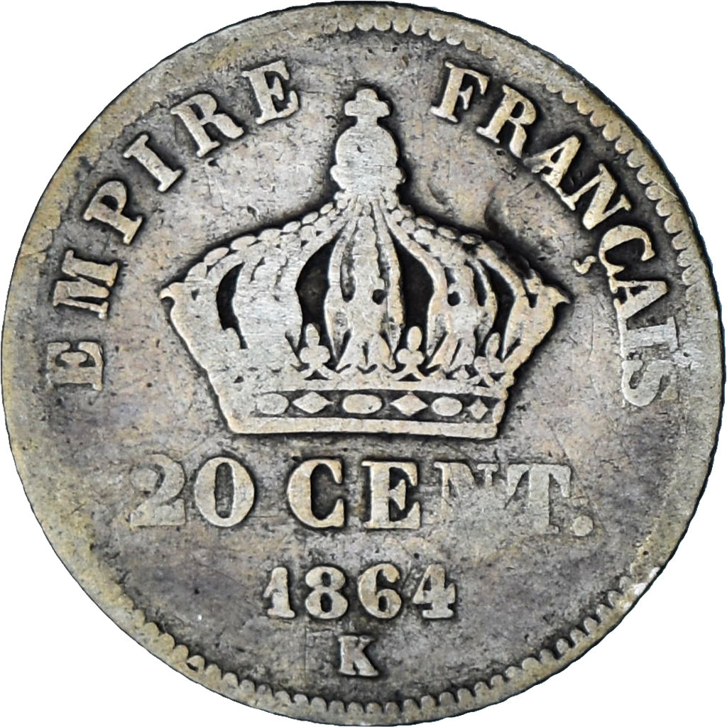 Moneta, Francia, Napoleon III, Napoléon III, 20 Centimes, 1864, Bordeaux, B