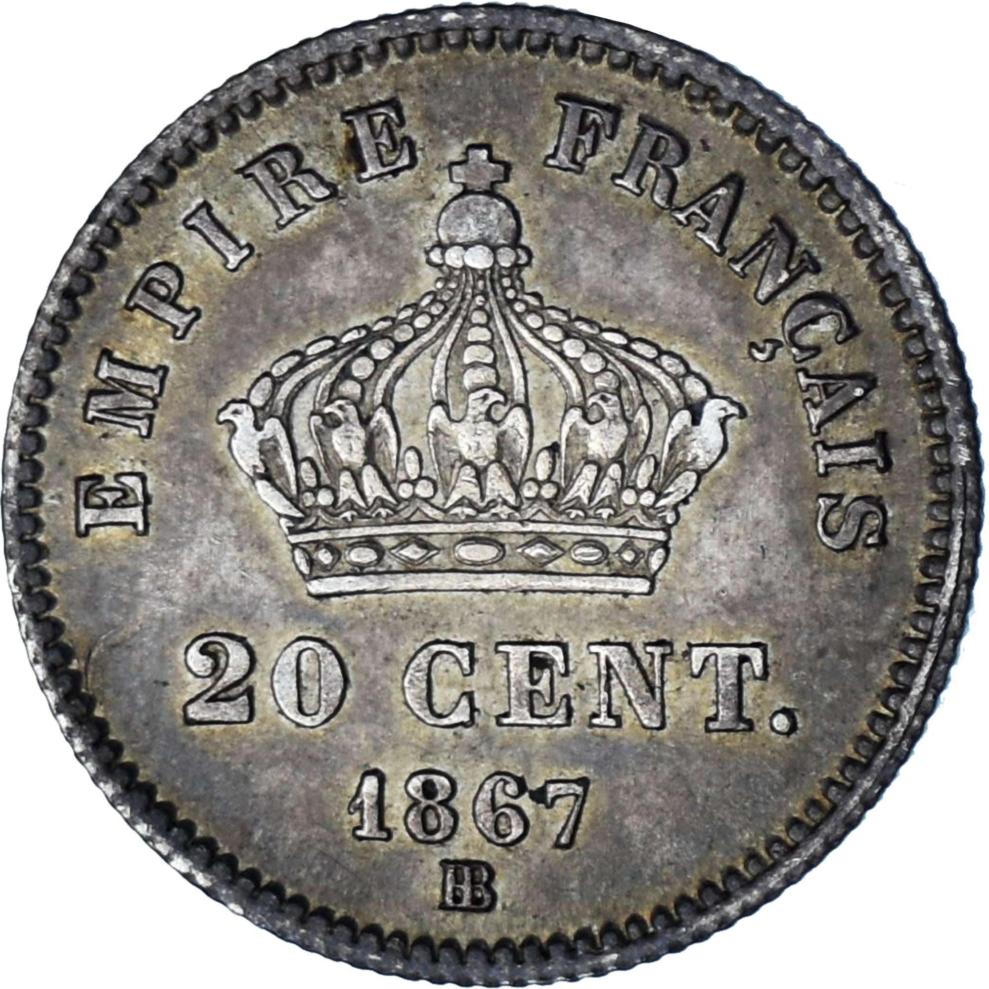 Moeda, França, Napoleon III, Napoléon III, 20 Centimes, 1867, Strasbourg