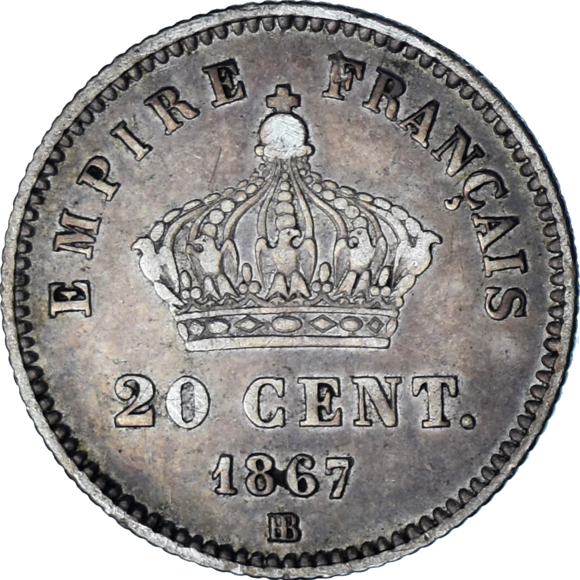 Moeda, França, Napoleon III, Napoléon III, 20 Centimes, 1867, Strasbourg