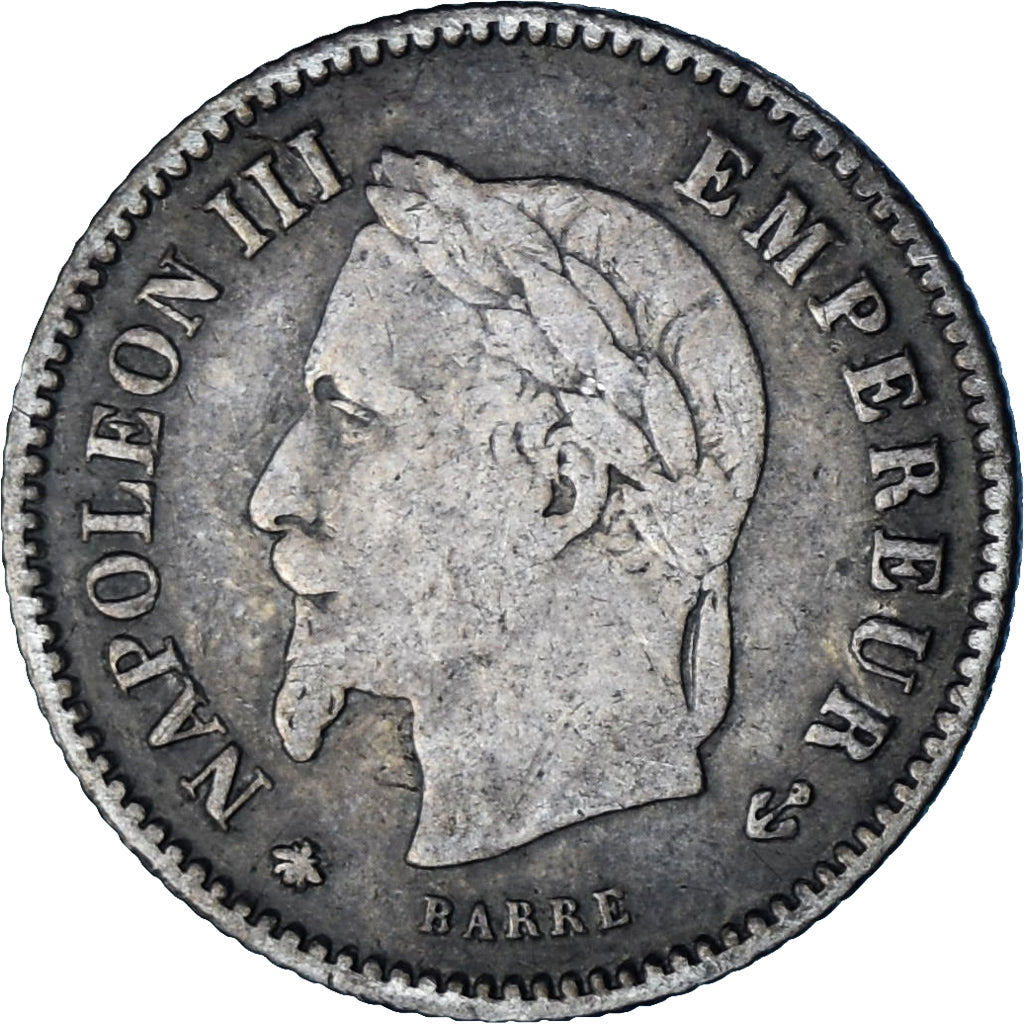 France, Napoleon III, 20 Centimes, Napoléon III, 1867, Paris, Silver