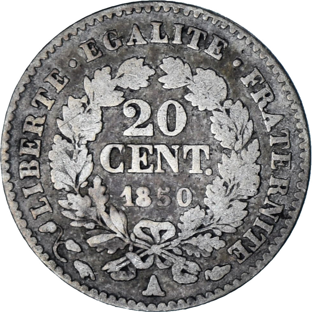 Münze, Frankreich, Cérès, 20 Centimes, 1850, Paris, SGE+, Silber, KM:758.1