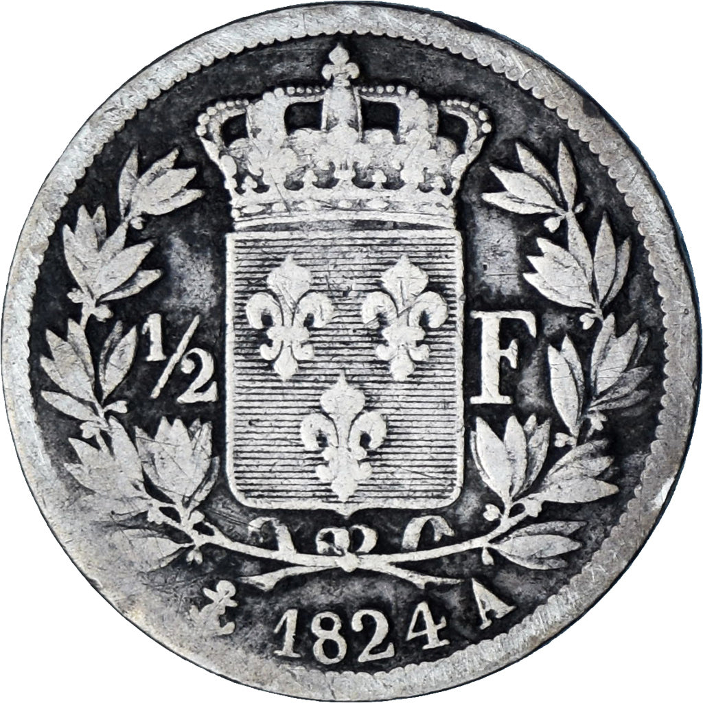 Moneta, Francia, Louis XVIII, Louis XVIII, 1/2 Franc, 1824, Paris, B+, Argento