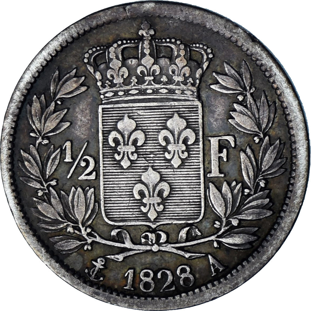 Coin, France, Charles X, 1/2 Franc, 1828, Paris, EF(40-45), Silver, KM:723.1