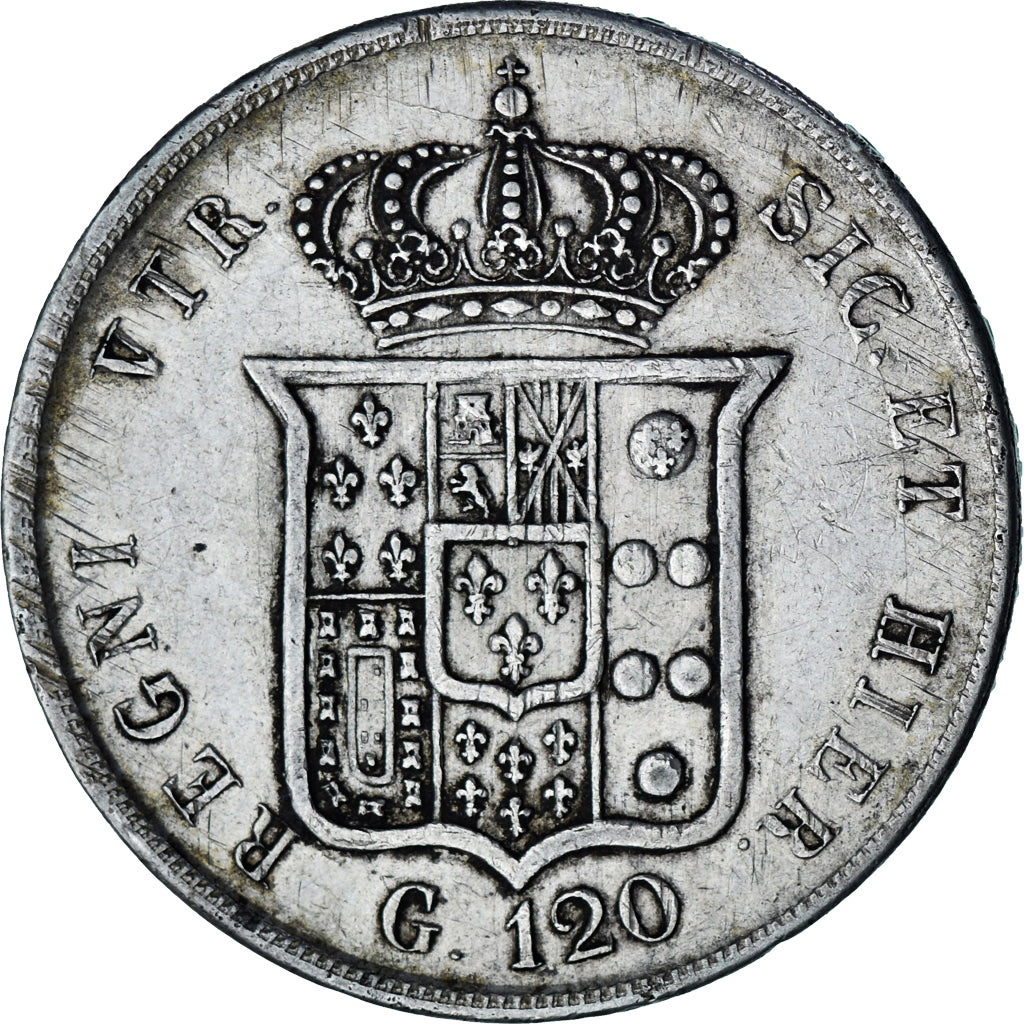 Coin, ITALIAN STATES, NAPLES, Ferdinando II, 120 Grana, 1854, EF(40-45), Silver