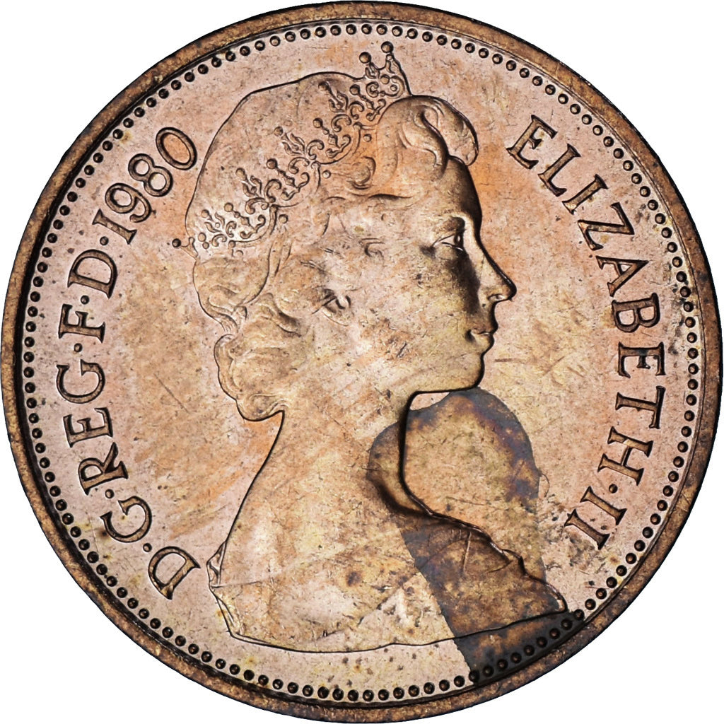 Coin, Great Britain, Elizabeth II, 2 New Pence, 1980, MS(63), Bronze, KM:916