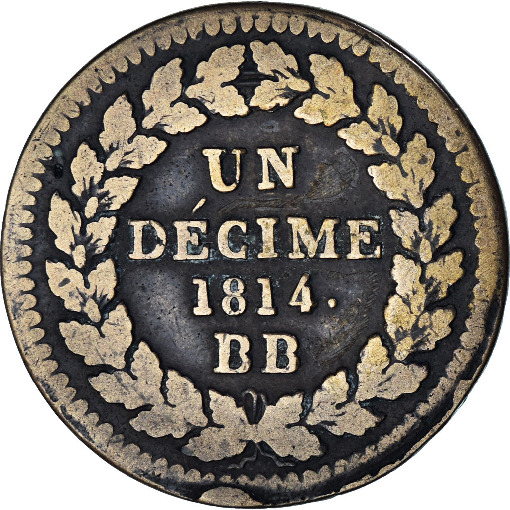 Coin, France, Napoleon I, Decime, 1814, Strasbourg, VF(30-35), Bronze, KM:700