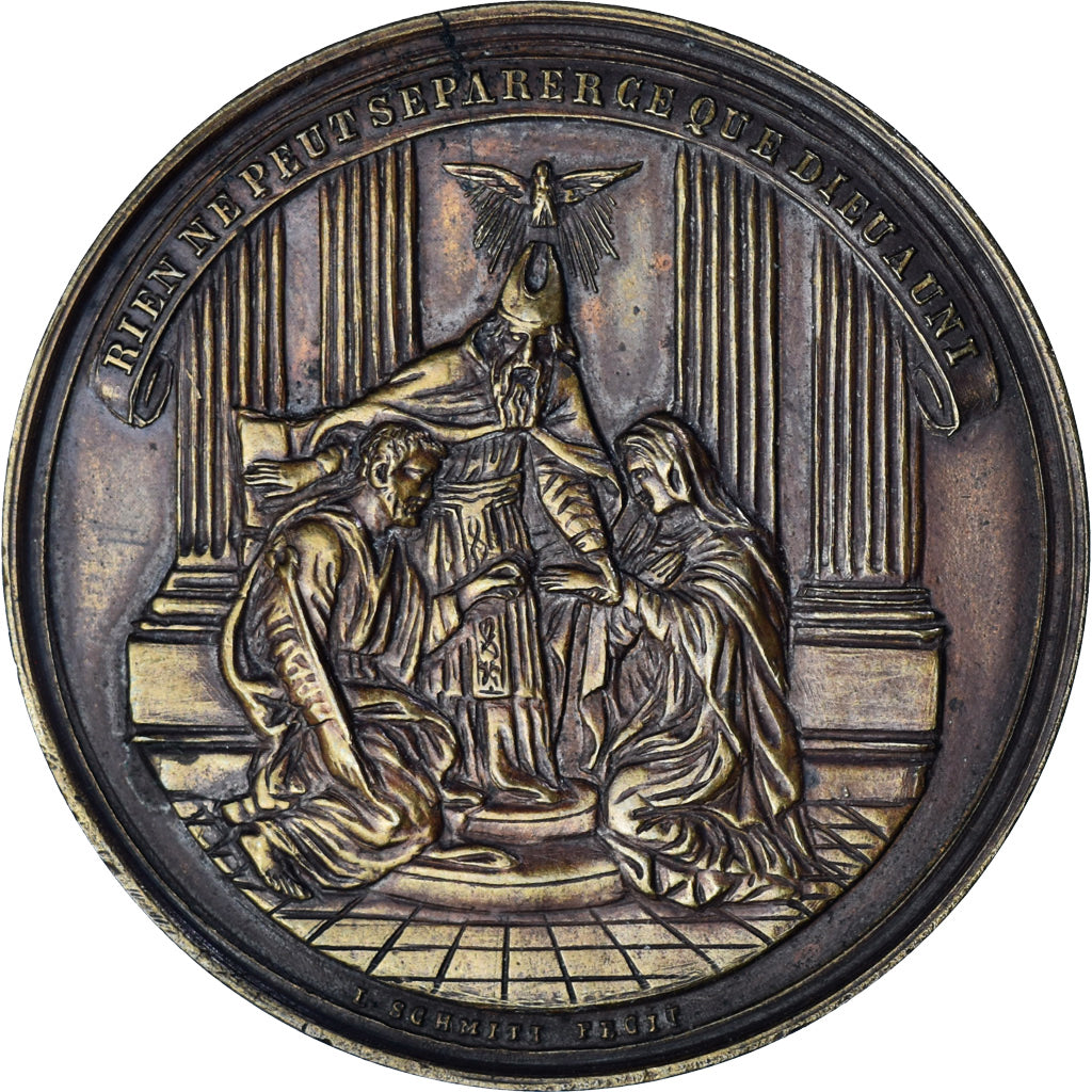 Francia, medaglia, Noces, Mariage, Religion, 1868, Schmitt, BB+, Bronzo