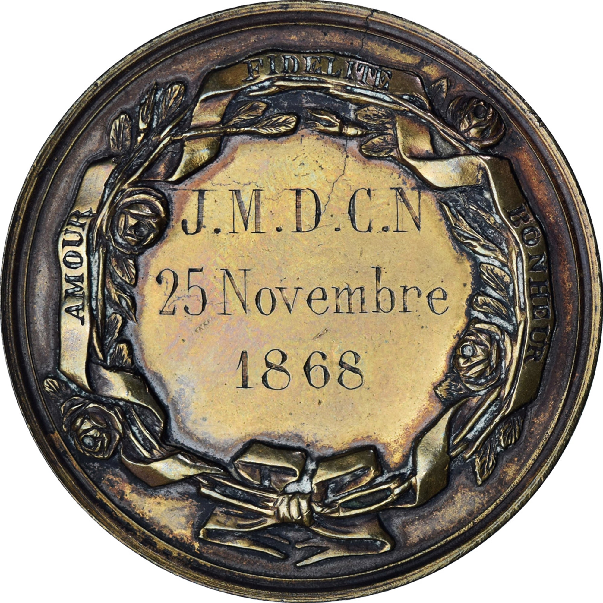 Francia, medaglia, Noces, Mariage, Religion, 1868, Schmitt, BB+, Bronzo