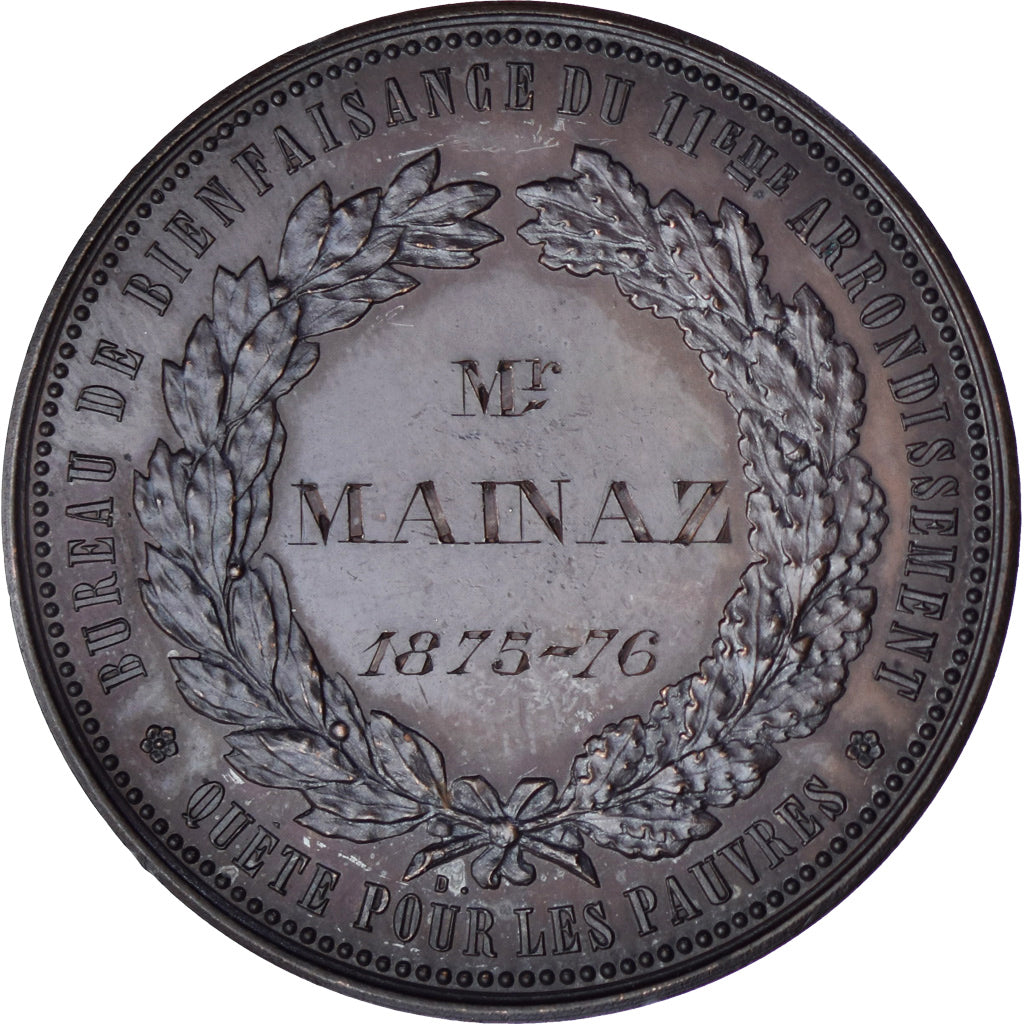 France, Medal, Bureau de Bienfaisance, Ville de Paris, 1876, Desaide, MS(60-62)