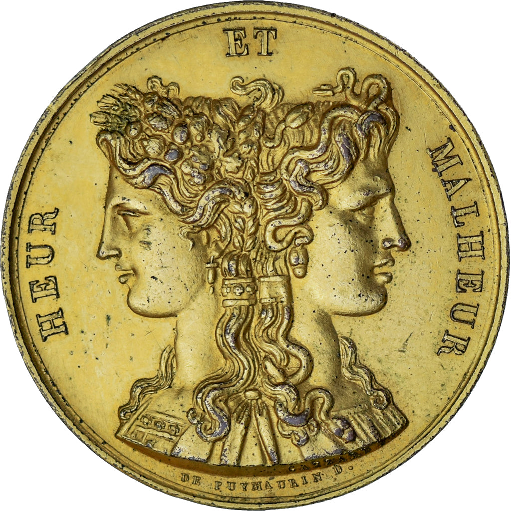 Francia, medalla, Napoléon Ier, Heur et Malheur, Gayrard, MBC+, Bronce dorado