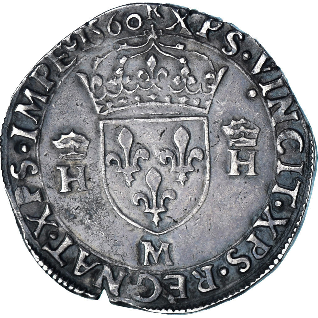Moneda, Francia, Teston, 1560, Toulouse, BC+, Plata, Sombart:4572