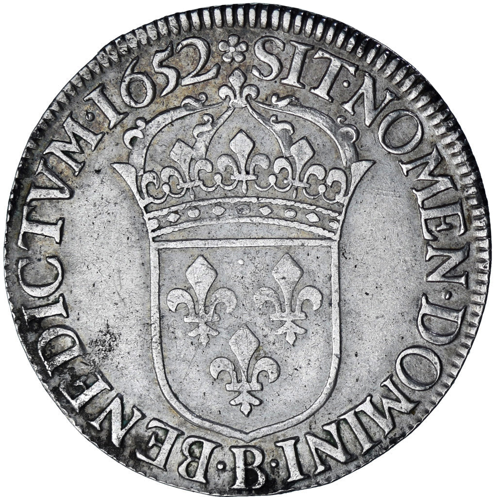 Frankrijk, Louis XIV, Écu à la mèche longue, 1652, Rouen, Zilver, ZF