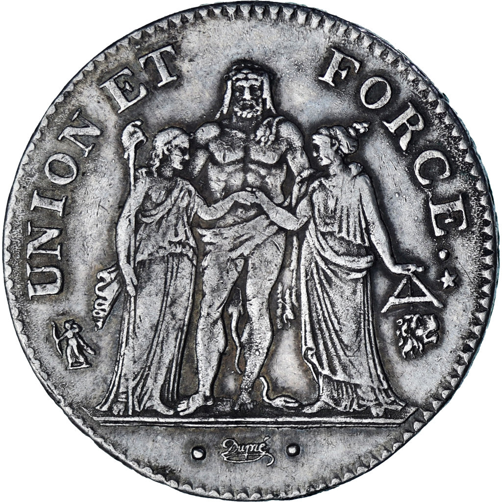 France, 5 Francs, Union et Force, AN 8, Bayonne, Silver, EF(40-45)