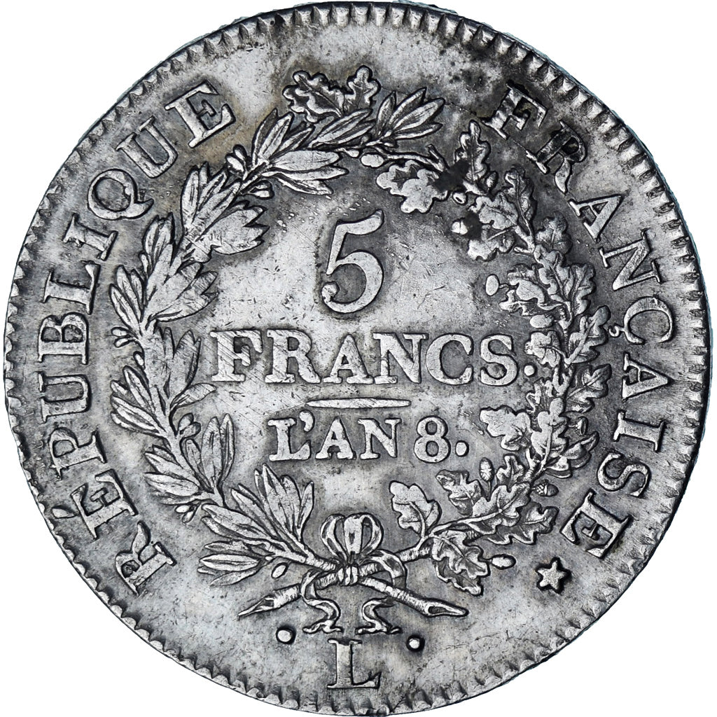 France, 5 Francs, Union et Force, AN 8, Bayonne, Silver, EF(40-45)
