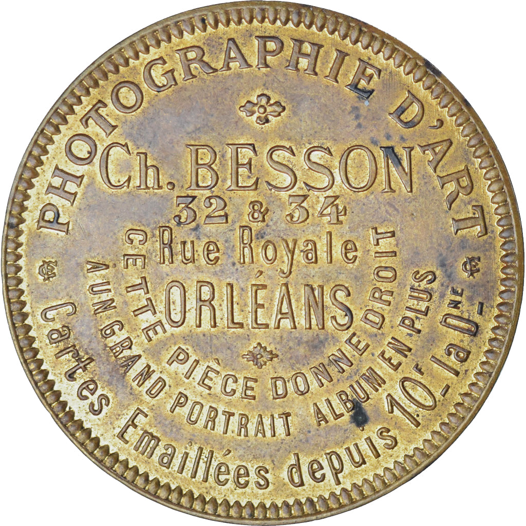 Francia, zeton, Ch. Besson, Photographie d'Art, Orléans, Publicity, MBC+, Brass