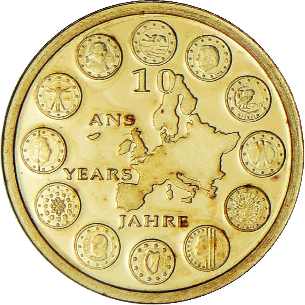 France, Medal, 10 ans de l'Euro, 2009, MS(65-70), Gold