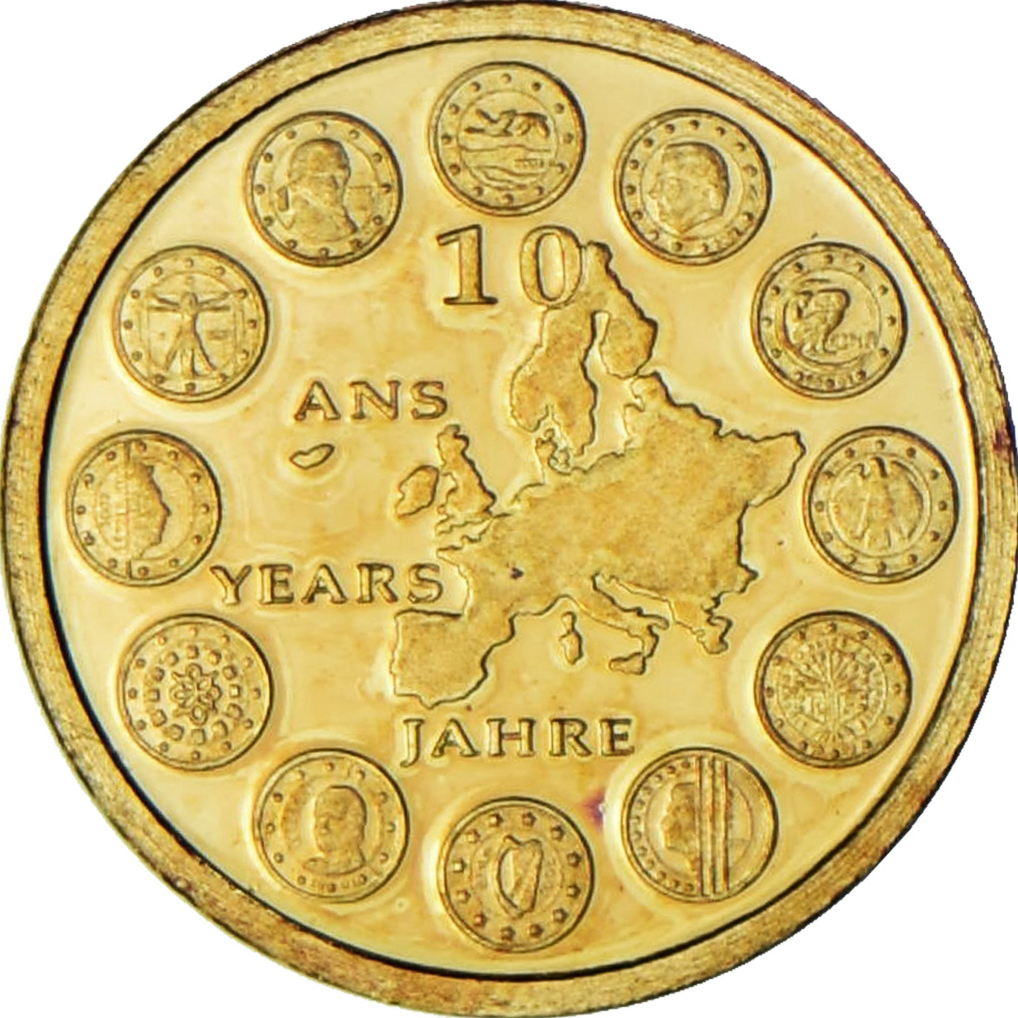 France, Medal, 10 ans de l'Euro, 2009, MS(65-70), Gold