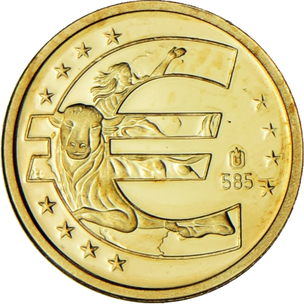 France, Medal, 10 ans de l'Euro, 2009, MS(65-70), Gold