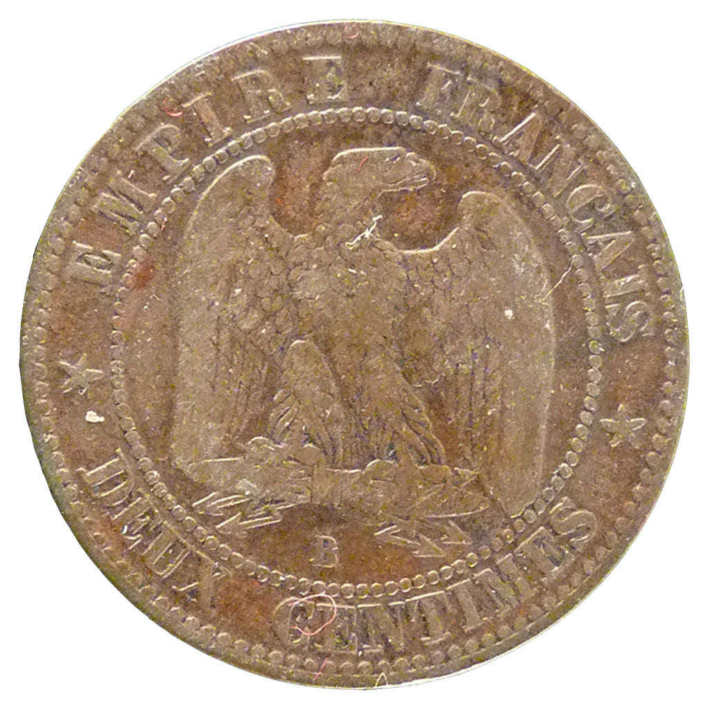 FRANCE, 2 Centimes, 1855, Rouen, VF(20-25), Bronze, Gadoury #103, 1.80