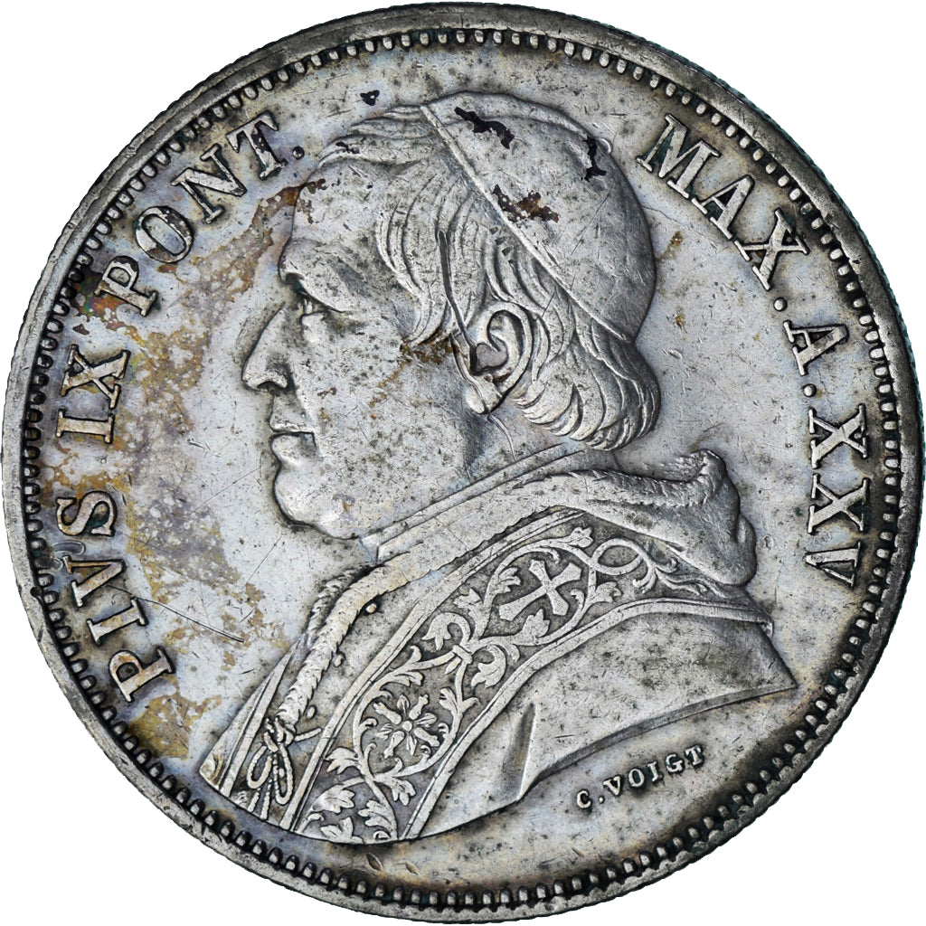 Munten, Italiaanse staten, PAPAL STATES, Pius IX, 5 Lire, 1870, Rome, ZF