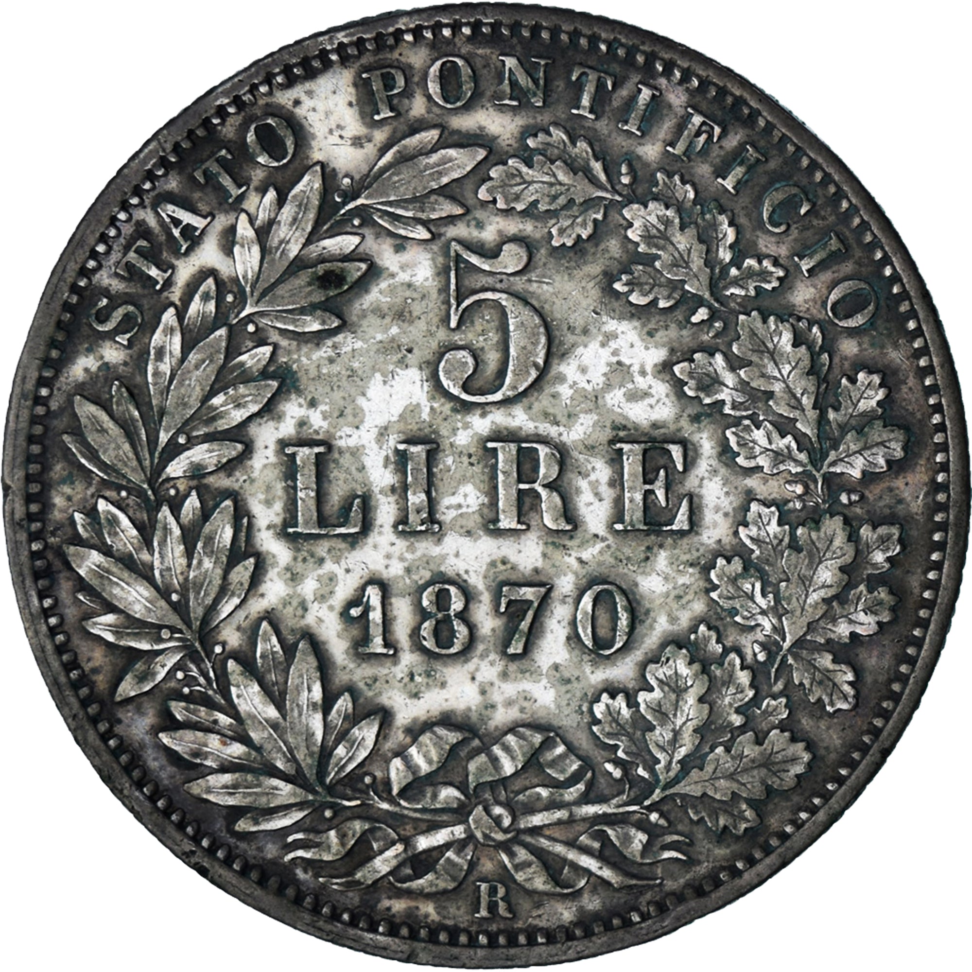 Munten, Italiaanse staten, PAPAL STATES, Pius IX, 5 Lire, 1870, Rome, ZF