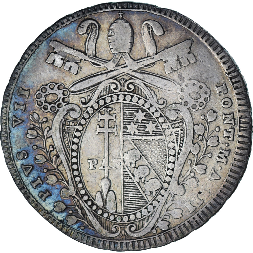 Moneta, CITTÀ DEL VATICANO, Pie VII, 1/2 Scudo, 1802, Roma, MB, Argento