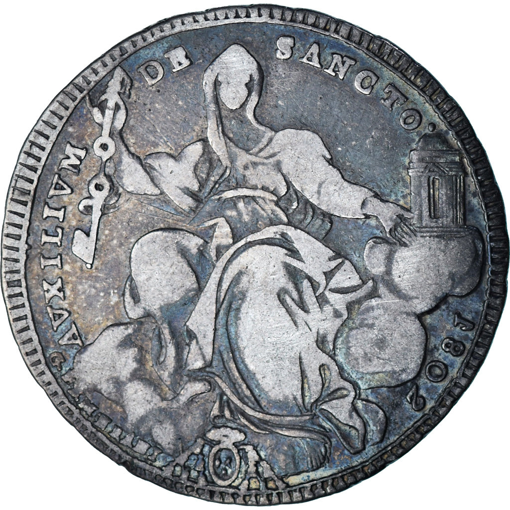 Moneta, CITTÀ DEL VATICANO, Pie VII, 1/2 Scudo, 1802, Roma, MB, Argento