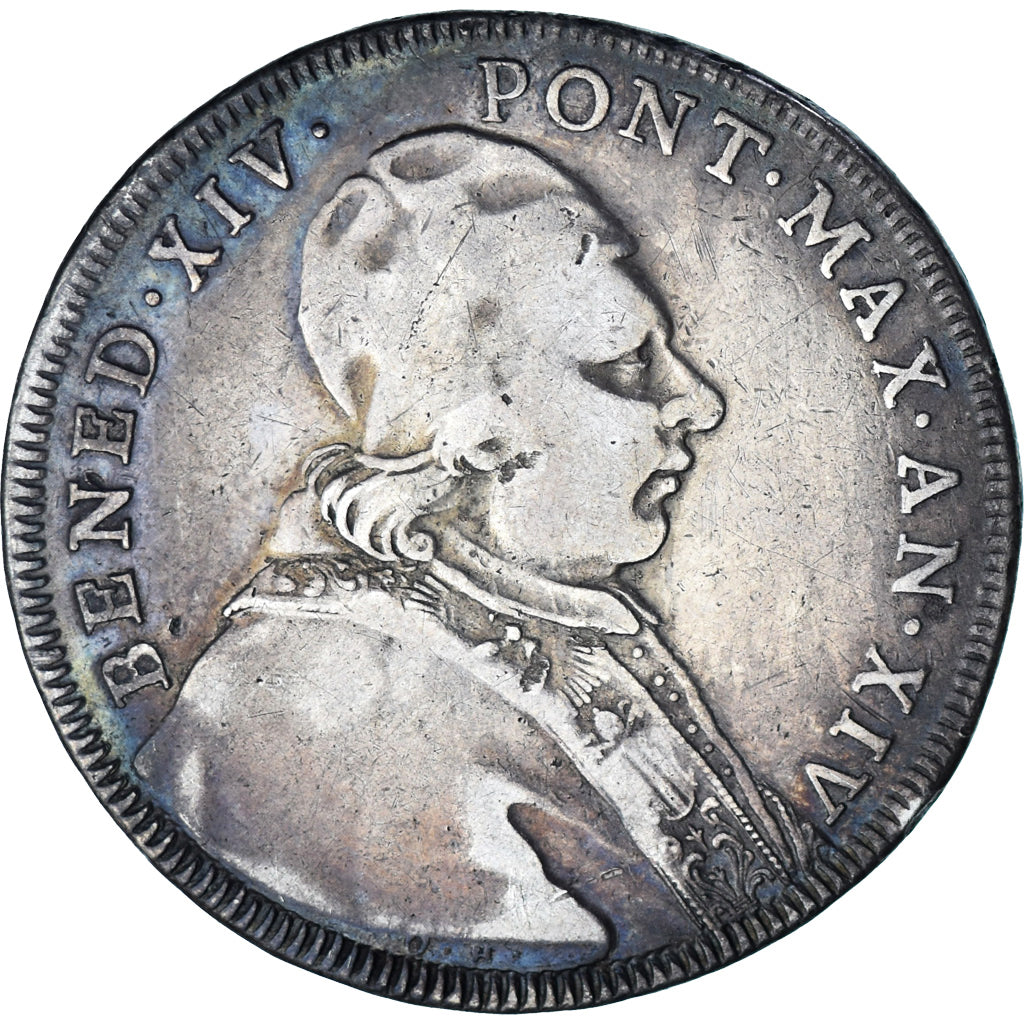 Coin, VATICAN CITY, Benoit XIV, 1/2 Scudo, 1753, Roma, VF(30-35), Silver