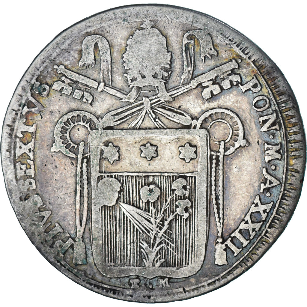 Moneda, CIUDAD DEL VATICANO, Pie VI, 1/2 Scudo, 1796, Roma, BC+, Plata