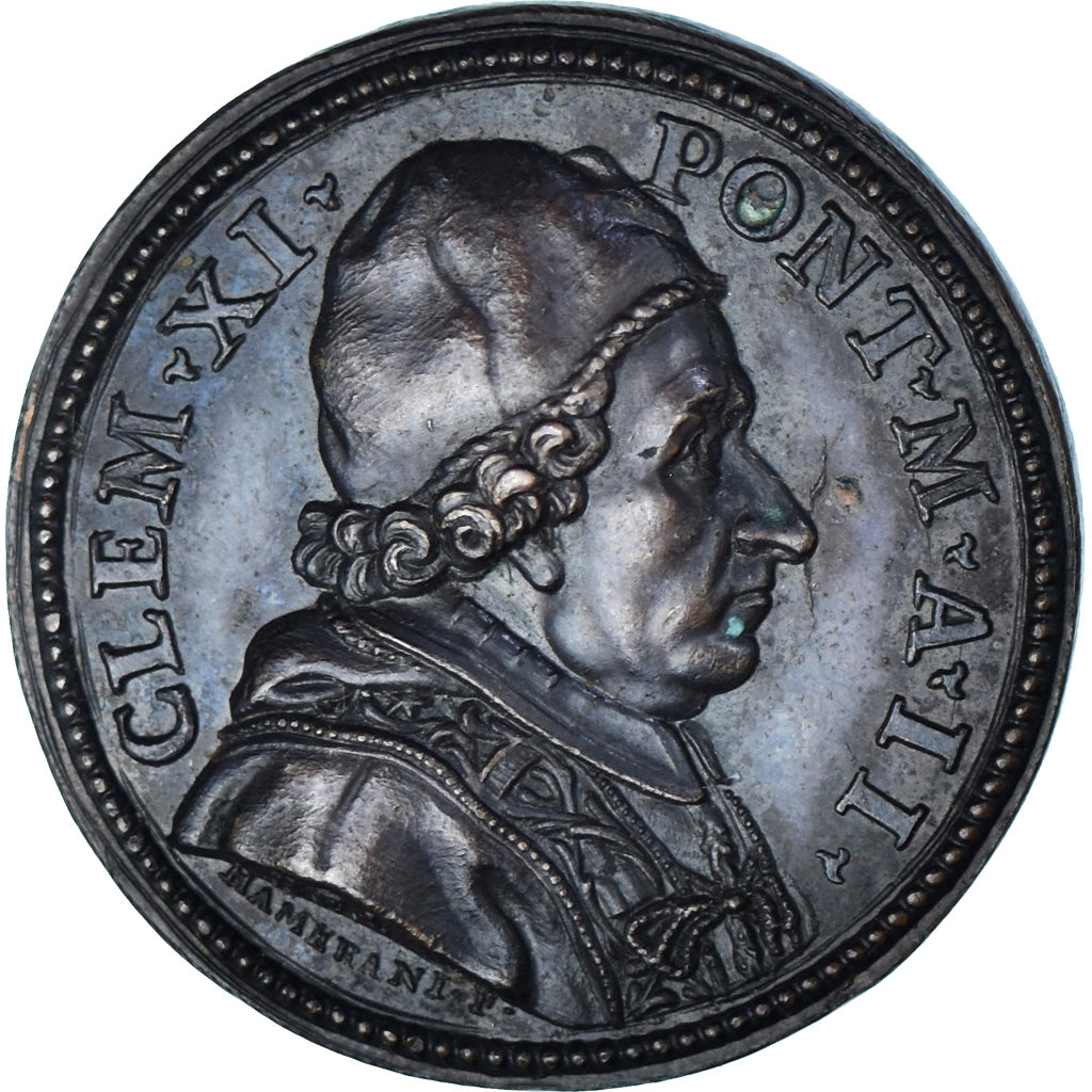 Vaticano, medalla, Clément XI, (1702), Hamerani, Refrappe XIXème, SC, Bronce
