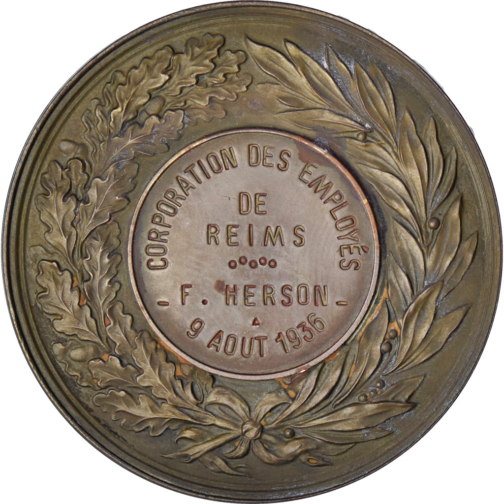 Frankreich, Medaille, Corporation des Employés de Reims, 1936, UNZ, Bronze
