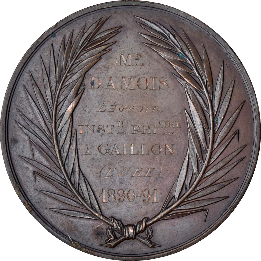 France, Medal, Enseignement Primaire, Gaillon, Eure, 1890-1891, Farochon