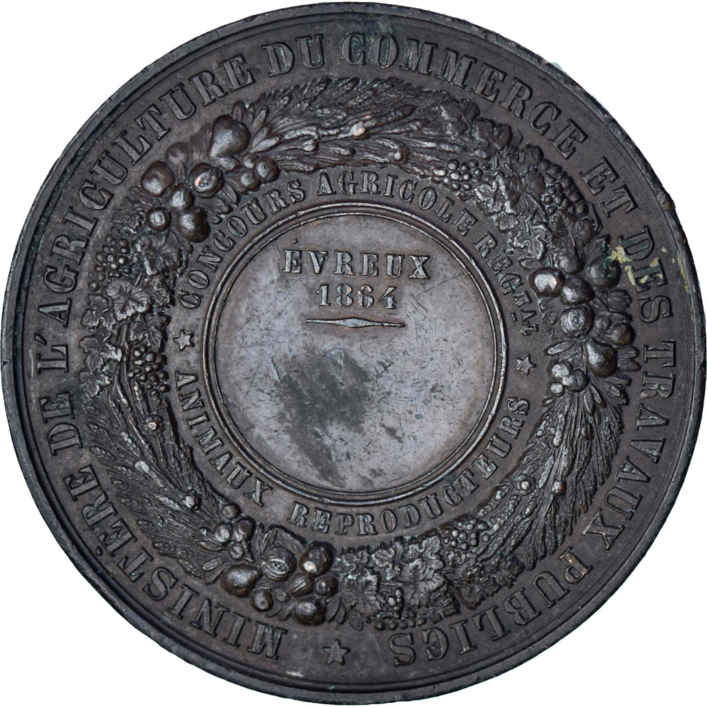 Francia, medalla, Napoléon III, Concours Agricole d'Evreux, 1864, Barre, MBC+