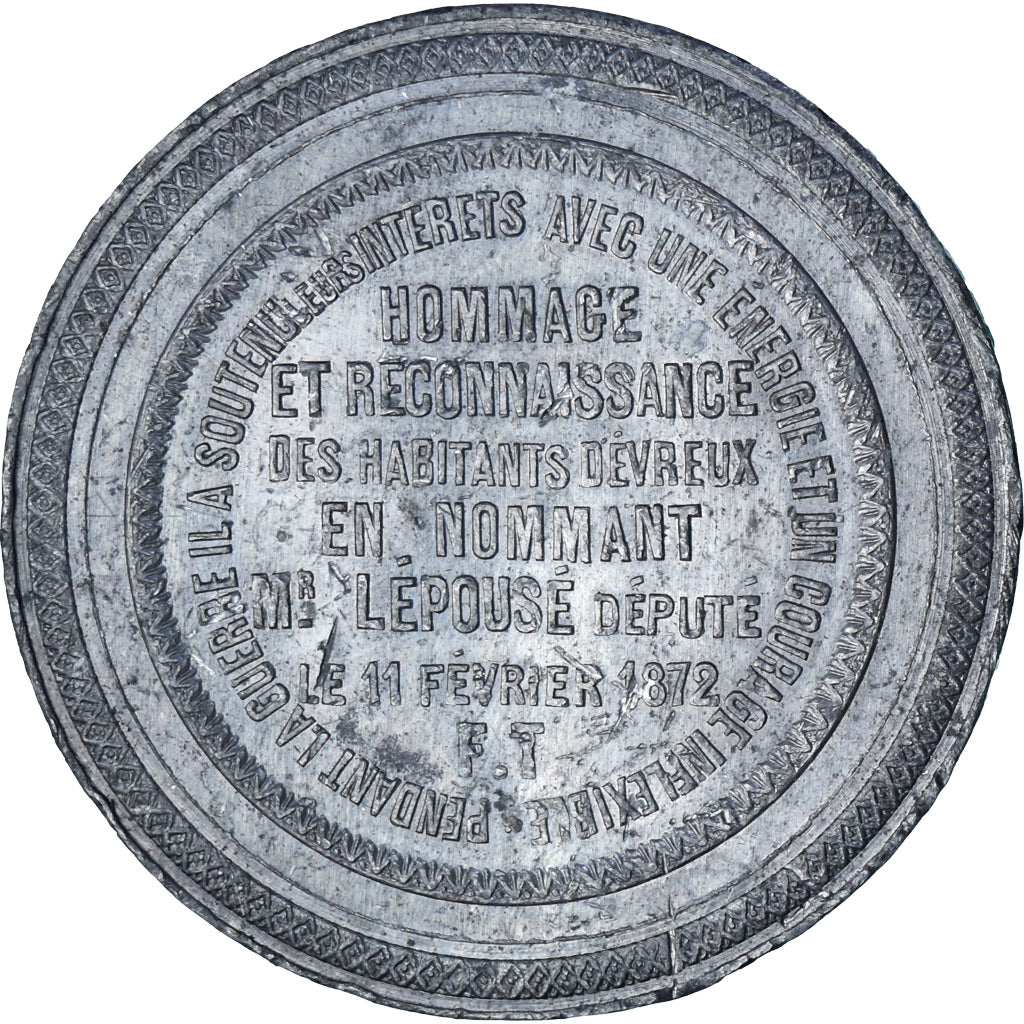 Francia, medaglia, Député l'Epousé, Evreux, Troisième République, 1872, BB