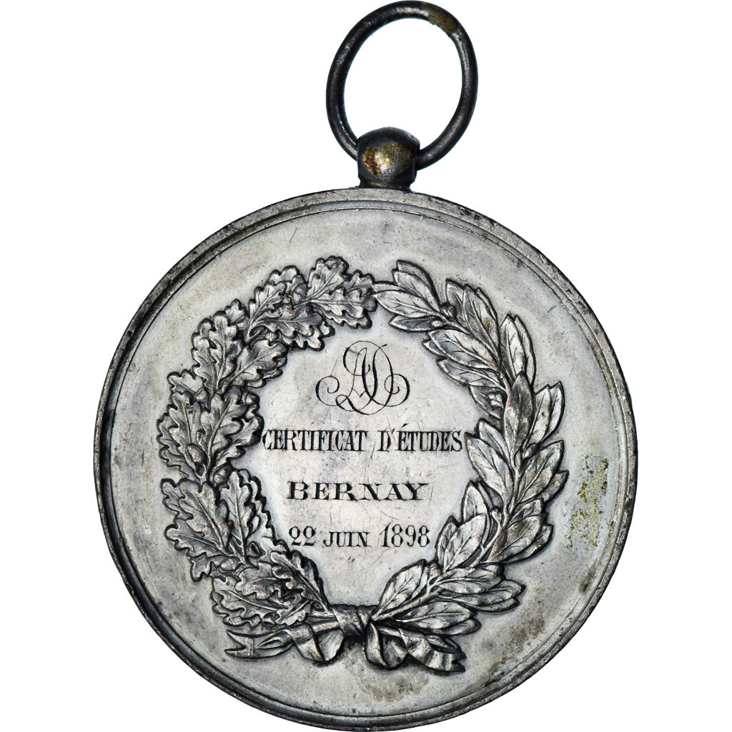 France, Médaille, Certificat d'Etudes, Bernay, Eure, 1898, Vernon, TTB+, Bronze