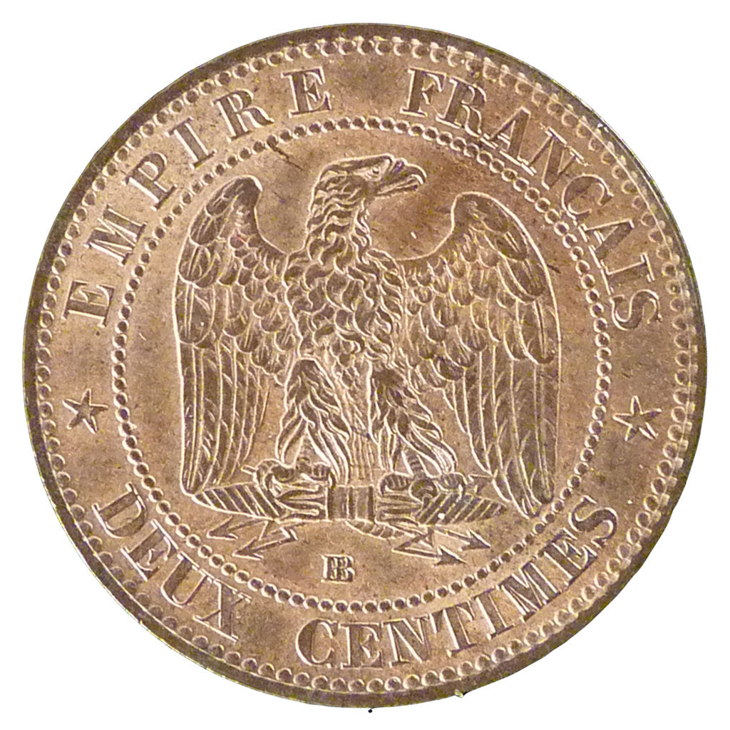 FRANCE, 2 Centimes, 1855, Strasbourg, AU(55-58), Bronze, Gadoury #103, 2.00