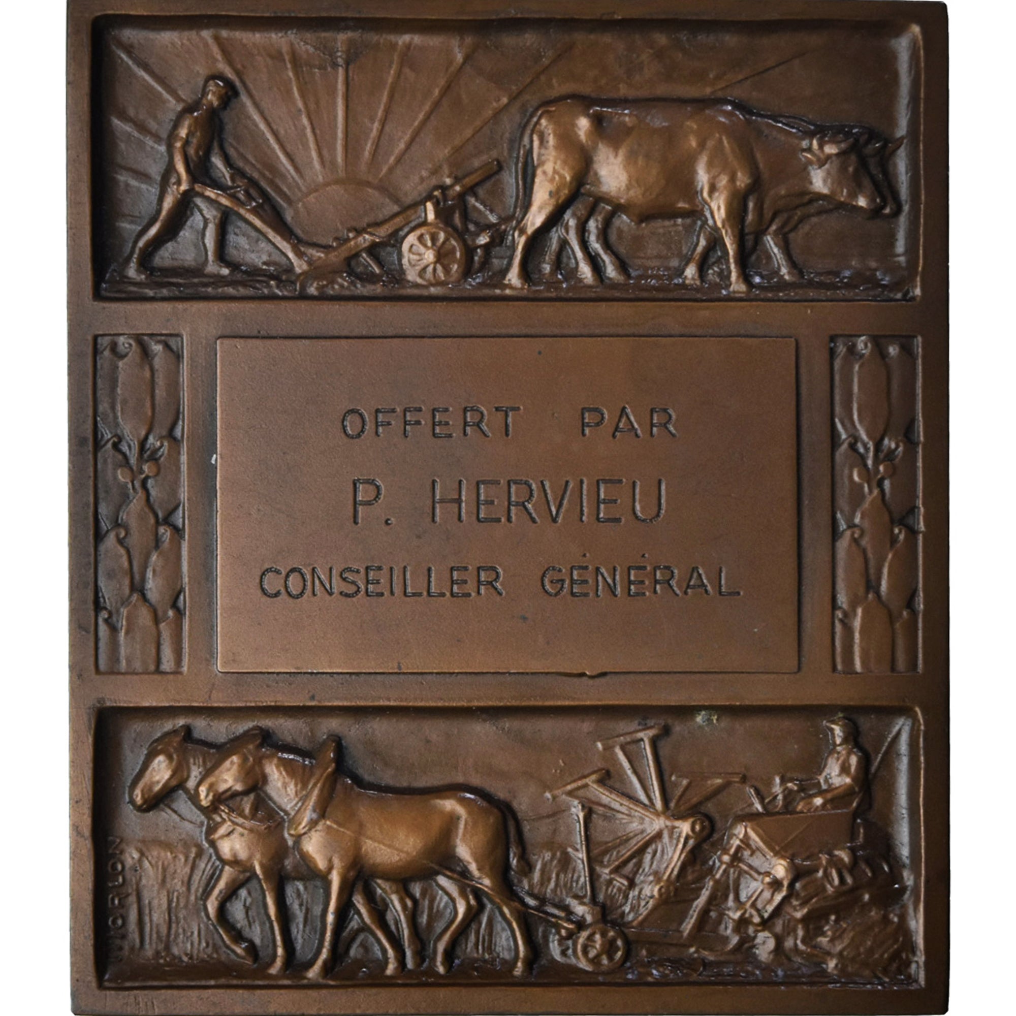 France, Medal, Offert par P.Hervieu, Conseiller Général, Agriculture, Morlon