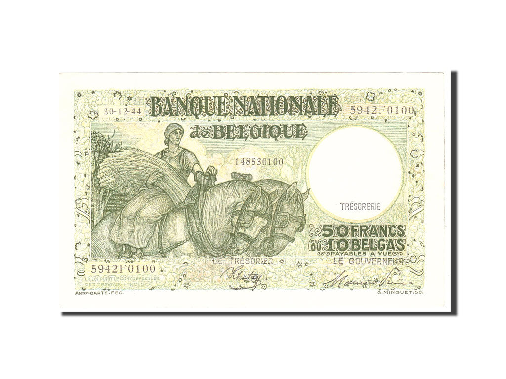 Banknote, Belgium, 50 Francs-10 Belgas, 1944, 1944-12-30, KM:106, UNC(60-62)