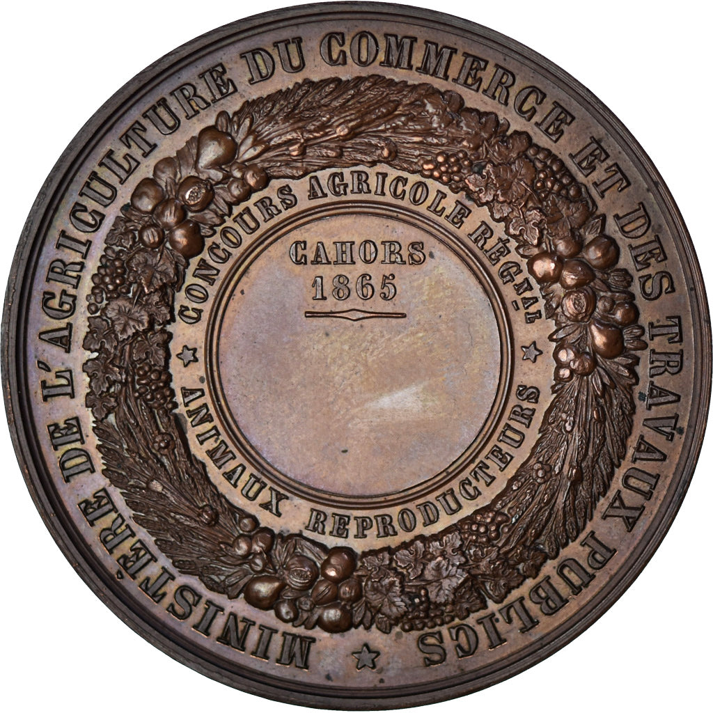 France, Médaille, Napoléon III, Concours Agricole de Cahors, 1865, Barre