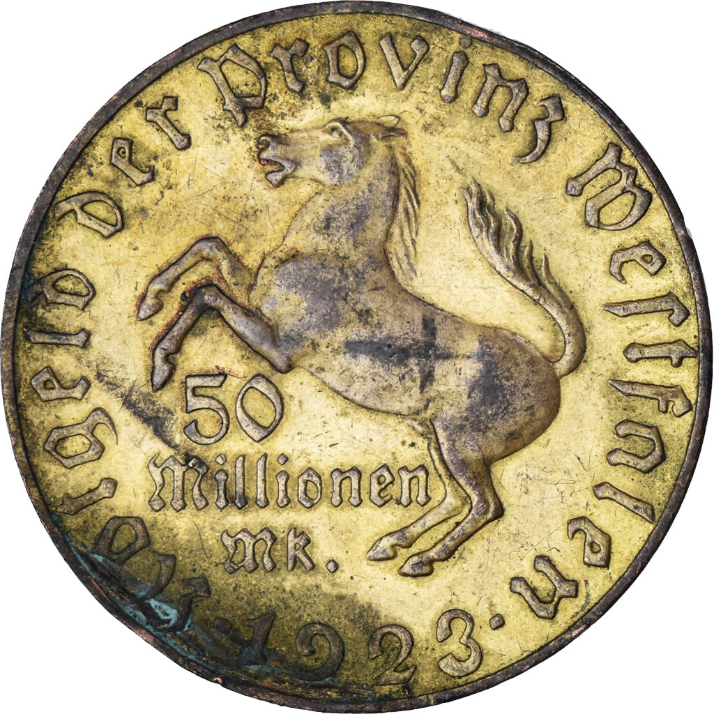 Germany, 50 Millions Mark, 1923, Westfalen, EF(40-45), Gilt Bronze