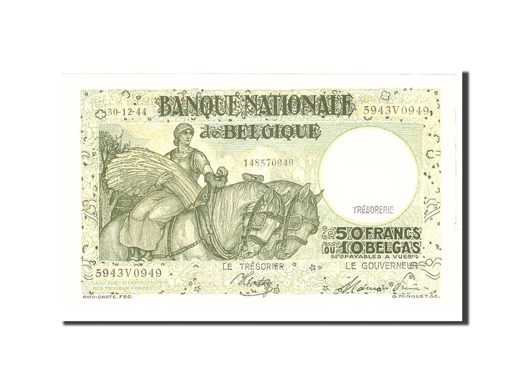Banknote, Belgium, 50 Francs-10 Belgas, 1944, 1944-12-30, KM:106, UNC(65-70)