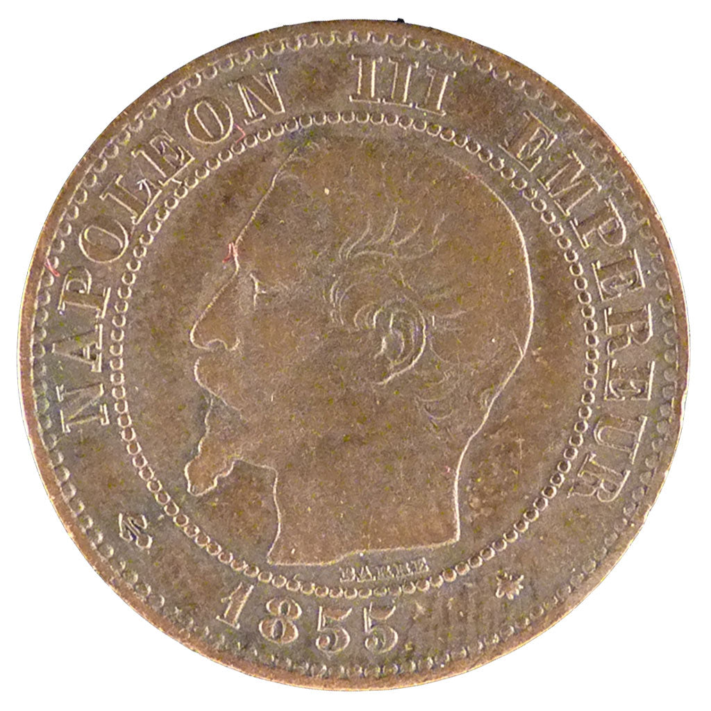 FRANCE, 2 Centimes, 1855, Strasbourg, VF(30-35), Bronze, Gadoury #103, 2.00