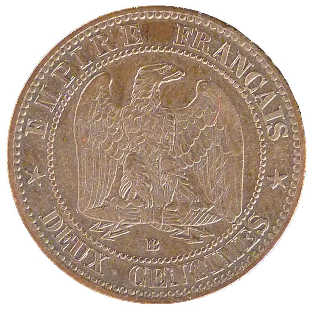 FRANCE, 2 Centimes, 1855, Strasbourg, VF(30-35), Bronze, Gadoury #103, 2.00