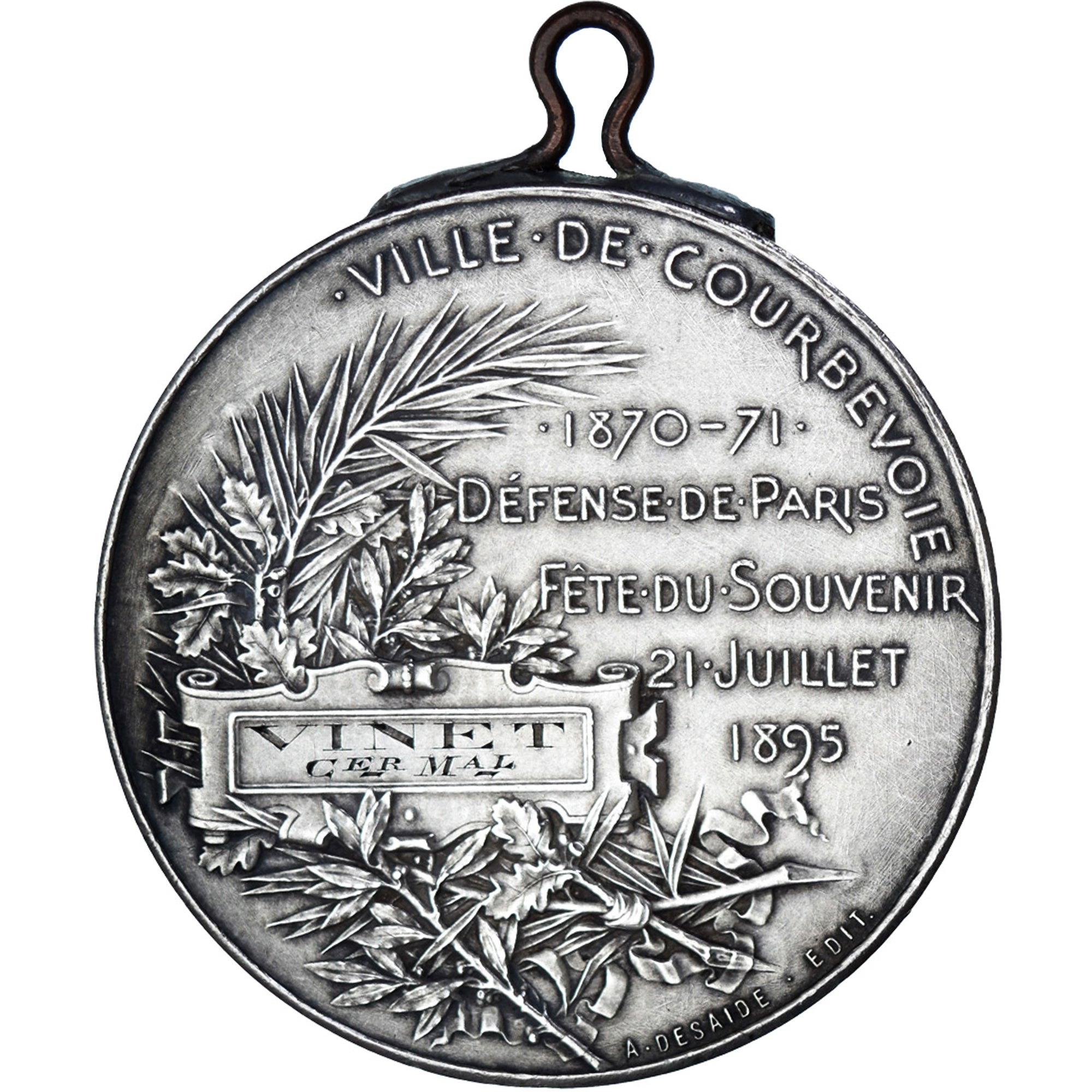 France, Medal, Ville de Courbevoie, Défense de Paris, 1895, O.Roty, AU(50-53)