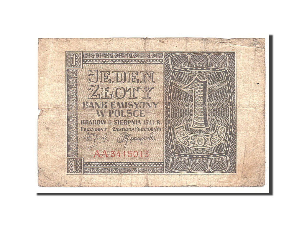 Poland, 1 Zloty, 1941, 1941-08-01, KM:99, VF(20-25)