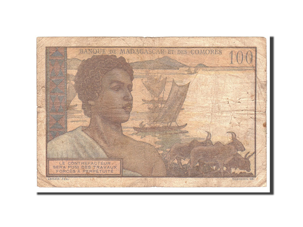 Madagascar, 100 Francs =  20 Ariary, 1966, Undated, KM:57a, VG(8-10)