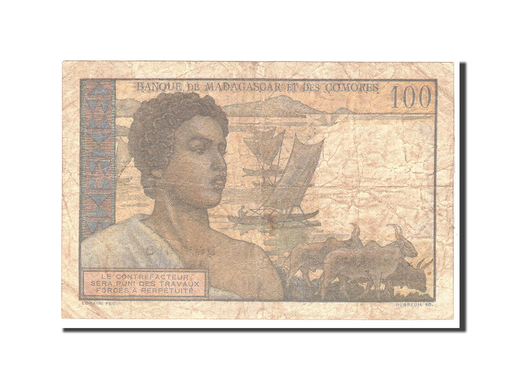 Madagascar, 100 Francs =  20 Ariary, 1966, Undated, KM:57a, VG(8-10)