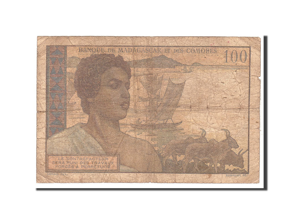 Madagascar, 100 Francs =  20 Ariary, 1966, Undated, KM:57a, VG(8-10)