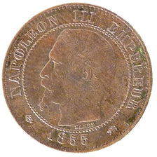 FRANCE, 2 Centimes, 1855, Lyons, EF(40-45), Bronze, Gadoury #103, 1.80