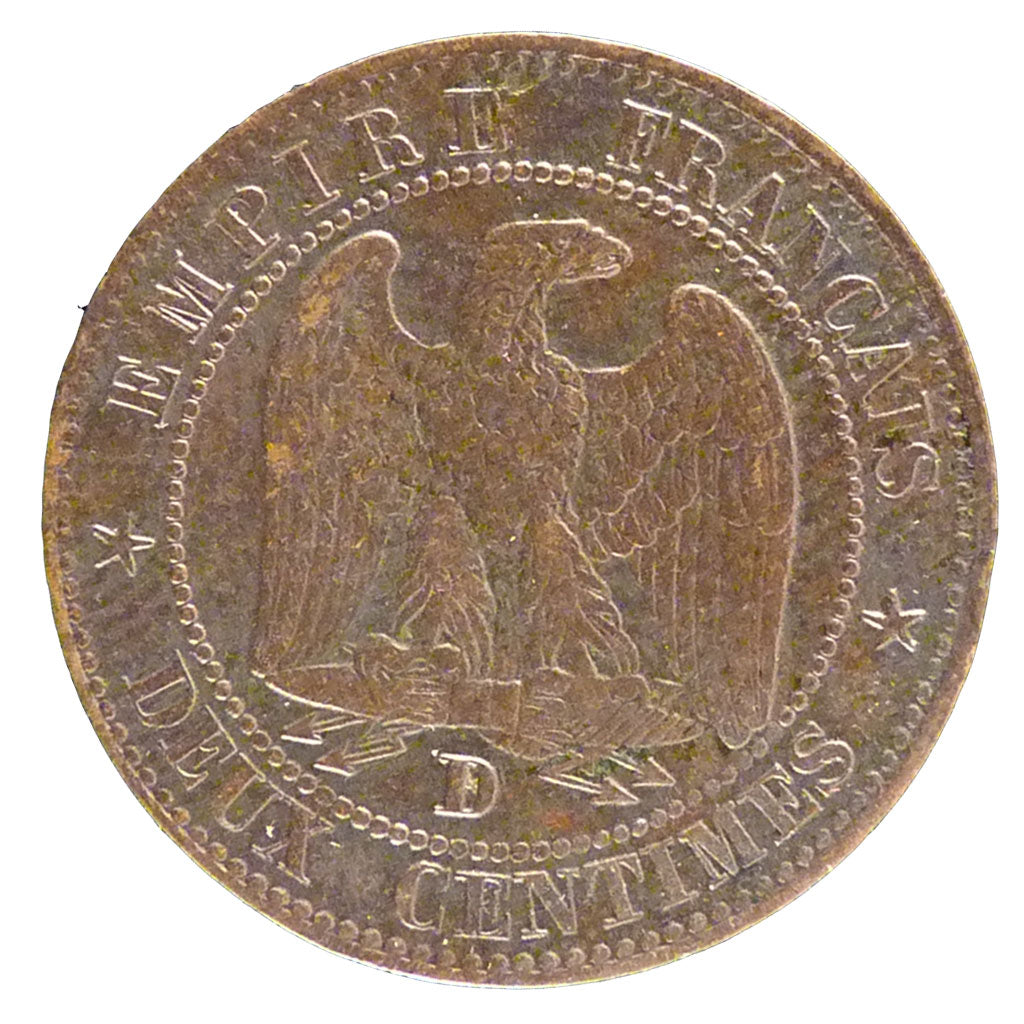 FRANCE, 2 Centimes, 1855, Lyons, EF(40-45), Bronze, Gadoury #103, 1.80